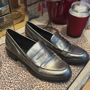 Nine West Silver Loafers Sleek Metallic Slip-Ons